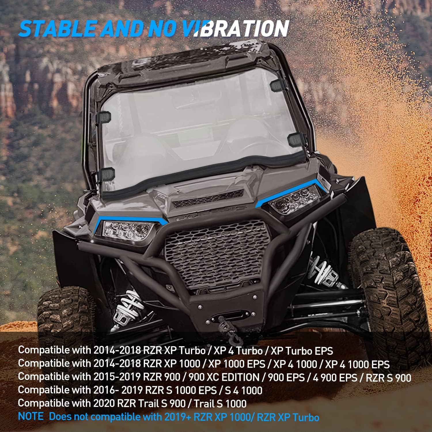 Front Full Windshield RZR 1000 Windshield Fit For 2014 2015 2016 2017 2018 Polaris RZR XP Turbo / XP 4 Turbo / XP Turbo EPS/ RZR XP 1000 / XP 1000 EPS / XP 4 1000 / XP 4 1000 EPS/ RZR 900