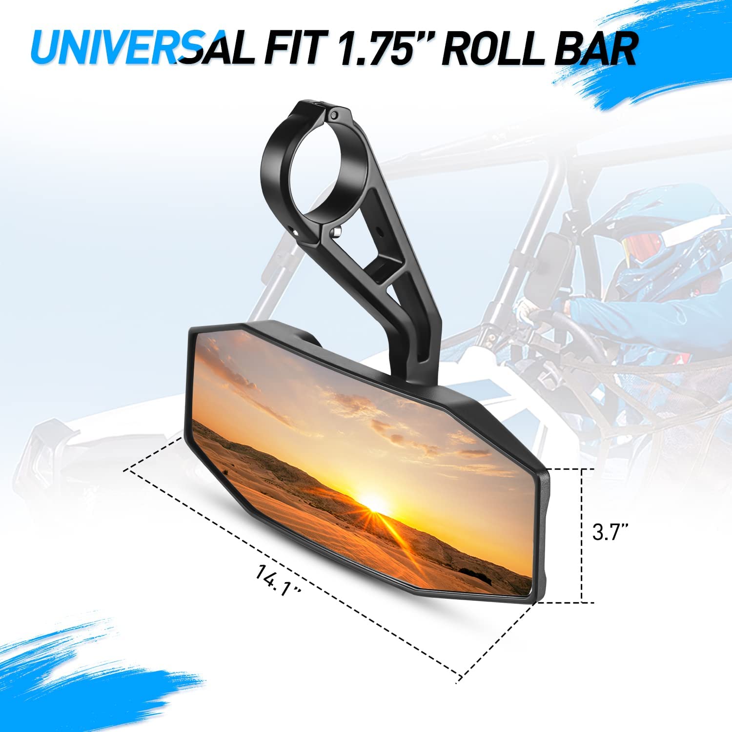 Rear View Center Mirror Compatible with RZR for 1.75” Roll Bar, Wide angle UTV rearview mirror Compatible with 2015-2023 Polaris general RZR Ranger 570/900/1000 XP, Arctic Cat Wildcat #2881540